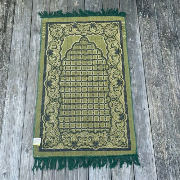 Jainamaz Modefa Prayer Rug Green Soft Velvet Area Rug Religious Rug Musalah - Picture 7 of 10